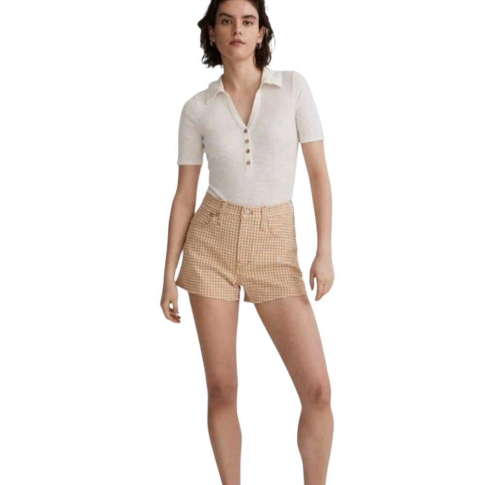 Madewell Perfect Jean Vintage Shorts 26 Mini Check Gold High-Waisted Boho NK210